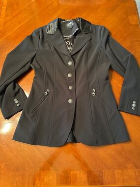Goode Rider Black Women's Blazer with Faux Leather Collar